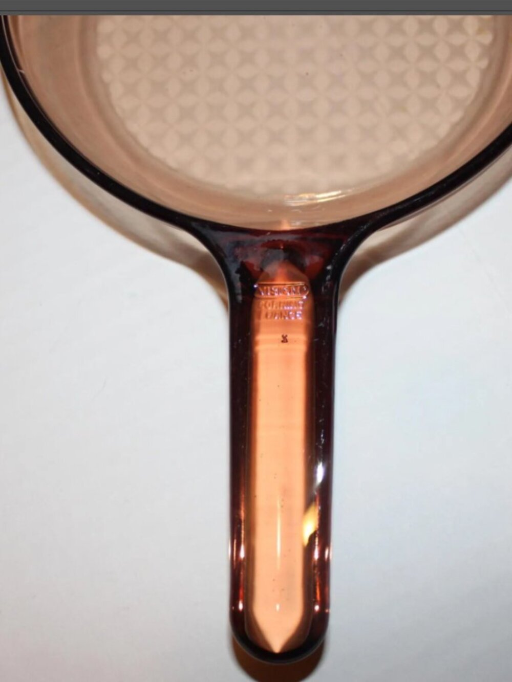 Visions Amber Glass Skillet, 7" Waffle Pattern, 1980s Made in France
